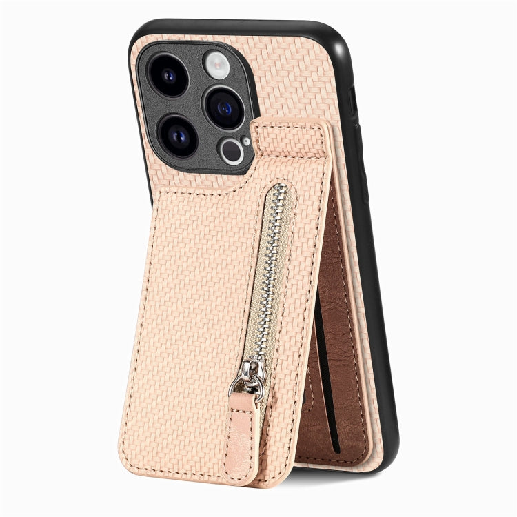 Carbon Fiber Vertical Flip Zipper Phone Case, For iPhone 15