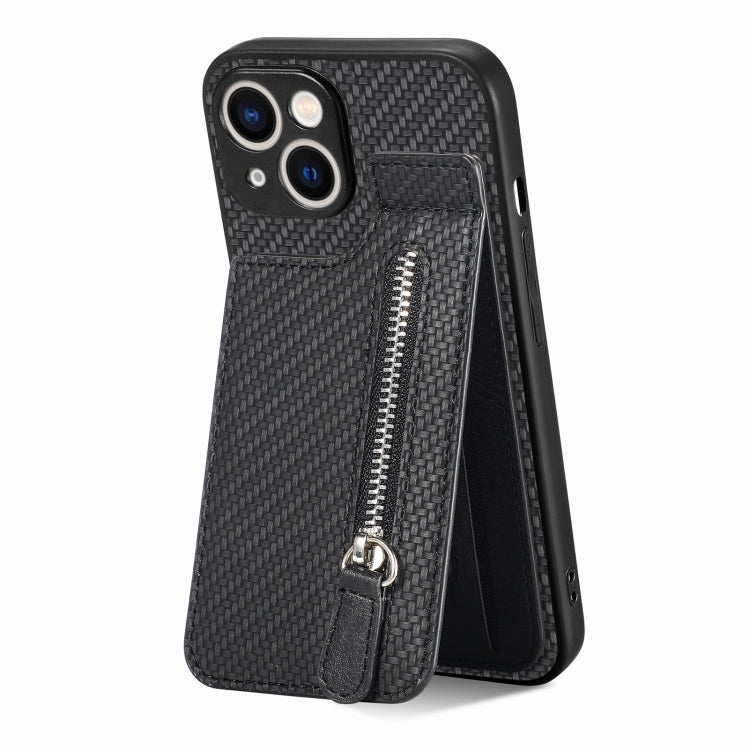 Carbon Fiber Vertical Flip Zipper Phone Case, For iPhone 15