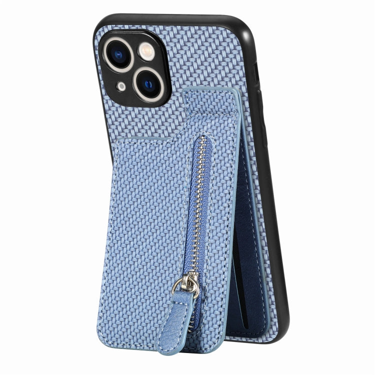 Carbon Fiber Vertical Flip Zipper Phone Case, For iPhone 15
