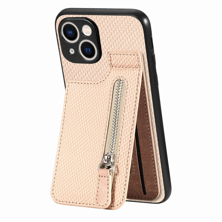 Carbon Fiber Vertical Flip Zipper Phone Case, For iPhone 15