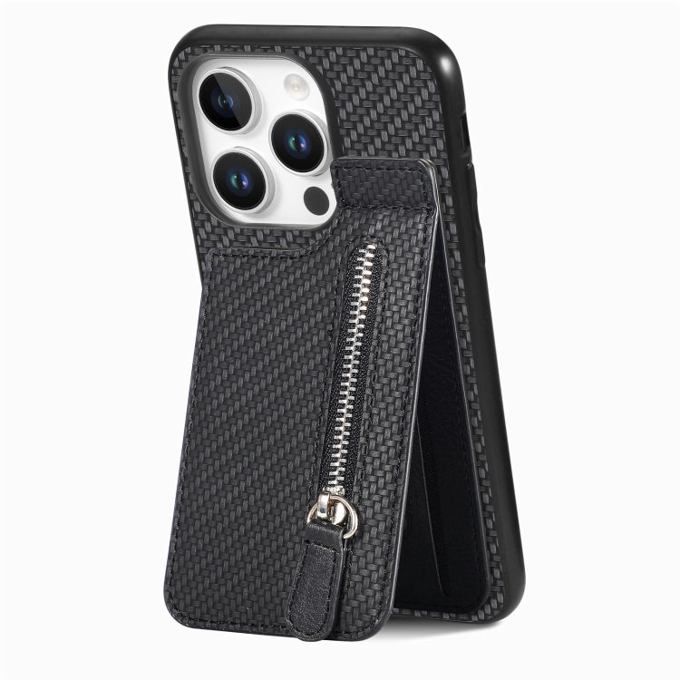 Carbon Fiber Vertical Flip Zipper Phone Case, For iPhone 16e, For iPhone 16 Pro Max, For iPhone 16 Pro, For iPhone 16 Plus