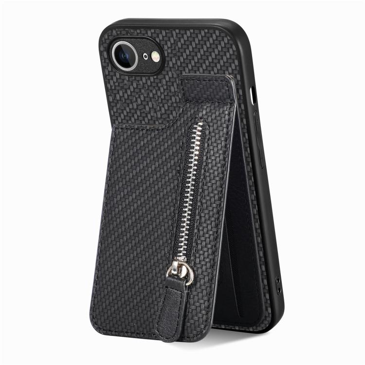 Carbon Fiber Vertical Flip Zipper Phone Case, For iPhone 16e, For iPhone 16 Pro Max, For iPhone 16 Pro, For iPhone 16 Plus