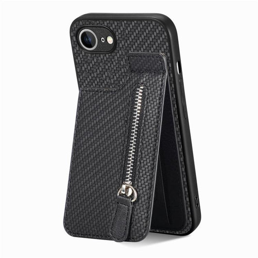 Carbon Fiber Vertical Flip Zipper Phone Case, For iPhone 16e, For iPhone 16 Pro Max, For iPhone 16 Pro, For iPhone 16 Plus
