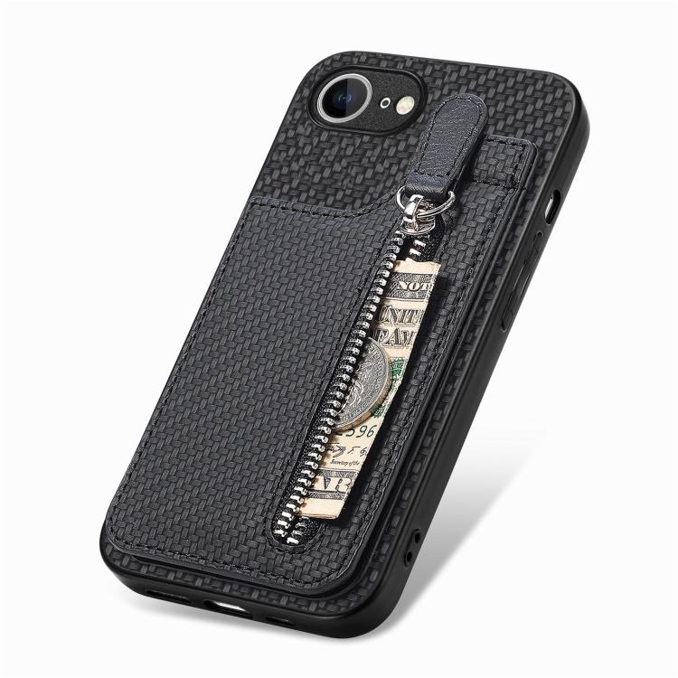 Carbon Fiber Vertical Flip Zipper Phone Case, For iPhone 16e, For iPhone 16 Pro Max, For iPhone 16 Pro, For iPhone 16 Plus