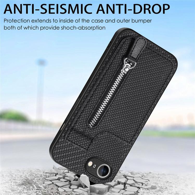 Carbon Fiber Vertical Flip Zipper Phone Case, For iPhone 16e, For iPhone 16 Pro Max, For iPhone 16 Pro, For iPhone 16 Plus