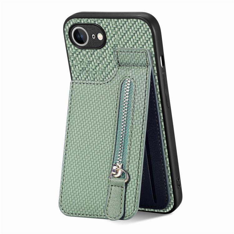 Carbon Fiber Vertical Flip Zipper Phone Case, For iPhone 16e, For iPhone 16 Pro Max, For iPhone 16 Pro, For iPhone 16 Plus