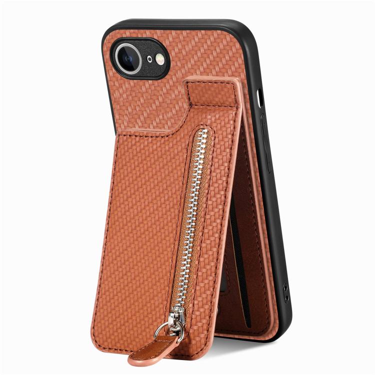 Carbon Fiber Vertical Flip Zipper Phone Case, For iPhone 16e, For iPhone 16 Pro Max, For iPhone 16 Pro, For iPhone 16 Plus