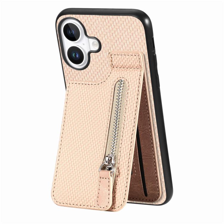 Carbon Fiber Vertical Flip Zipper Phone Case, For iPhone 16e, For iPhone 16 Pro Max, For iPhone 16 Pro, For iPhone 16 Plus
