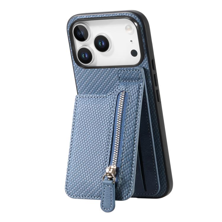 Carbon Fiber Vertical Flip Zipper Phone Case, For iPhone 16e, For iPhone 16 Pro Max, For iPhone 16 Pro, For iPhone 16 Plus