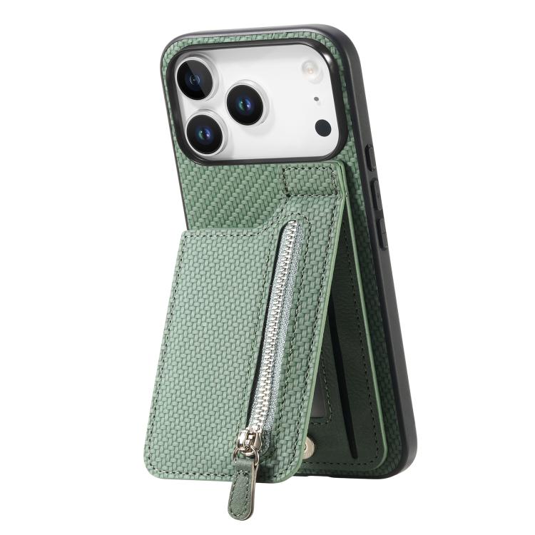 Carbon Fiber Vertical Flip Zipper Phone Case, For iPhone 16e, For iPhone 16 Pro Max, For iPhone 16 Pro, For iPhone 16 Plus