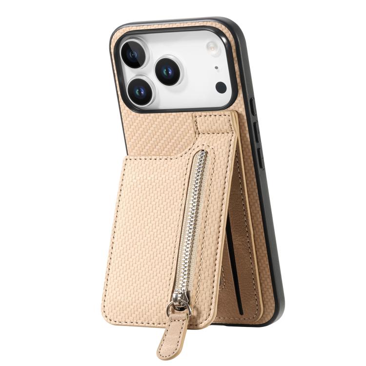 Carbon Fiber Vertical Flip Zipper Phone Case, For iPhone 16e, For iPhone 16 Pro Max, For iPhone 16 Pro, For iPhone 16 Plus
