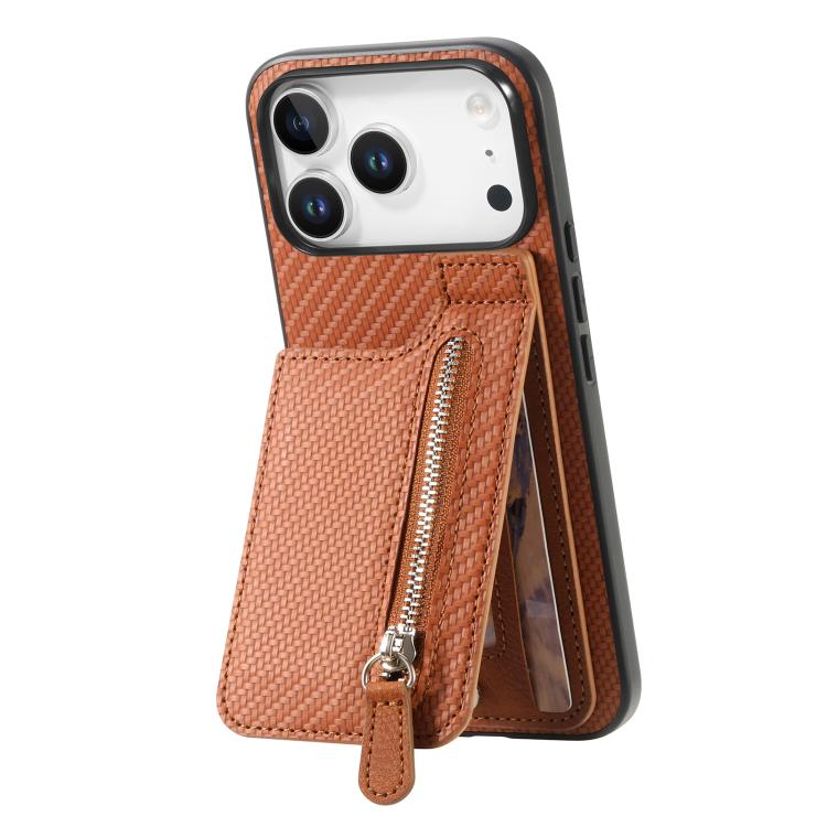 Carbon Fiber Vertical Flip Zipper Phone Case, For iPhone 16e, For iPhone 16 Pro Max, For iPhone 16 Pro, For iPhone 16 Plus