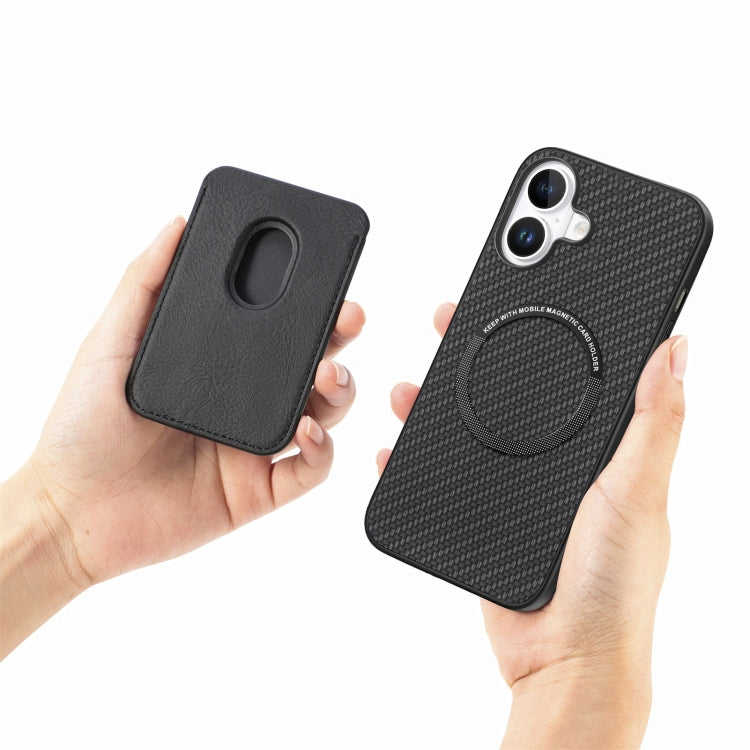 Carbon Fiber Leather Card Magsafe Phone Case, For iPhone 16, For iPhone 15 Pro Max, For iPhone 15 Pro, For iPhone 15 Plus