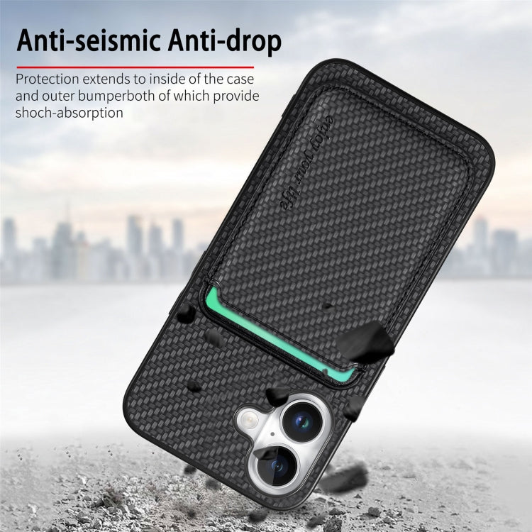 Carbon Fiber Leather Card Magsafe Phone Case, For iPhone 16, For iPhone 15 Pro Max, For iPhone 15 Pro, For iPhone 15 Plus