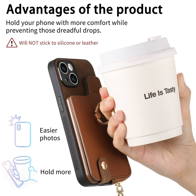 Cross Leather Ring Vertical Zipper Wallet Back Phone Case, For iPhone 15 Pro Max, For iPhone 15 Pro, For iPhone 15 Plus, For iPhone 15