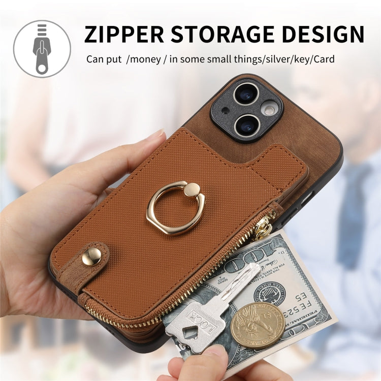 Cross Leather Ring Vertical Zipper Wallet Back Phone Case, For iPhone 15 Pro Max, For iPhone 15 Pro, For iPhone 15 Plus, For iPhone 15
