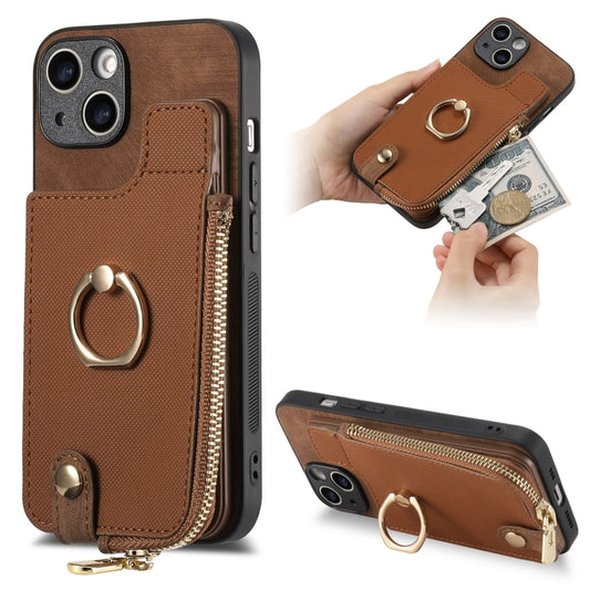 Cross Leather Ring Vertical Zipper Wallet Back Phone Case, For iPhone 14 Plus, For iPhone 14, For iPhone 14 Pro, For iPhone 14 Pro Max