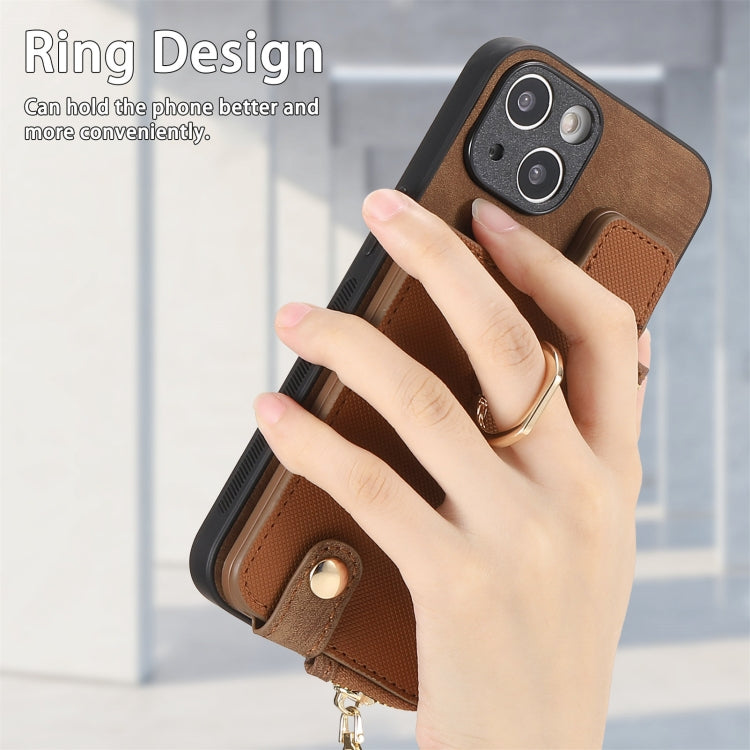 Cross Leather Ring Vertical Zipper Wallet Back Phone Case, For iPhone 14 Plus, For iPhone 14, For iPhone 14 Pro, For iPhone 14 Pro Max