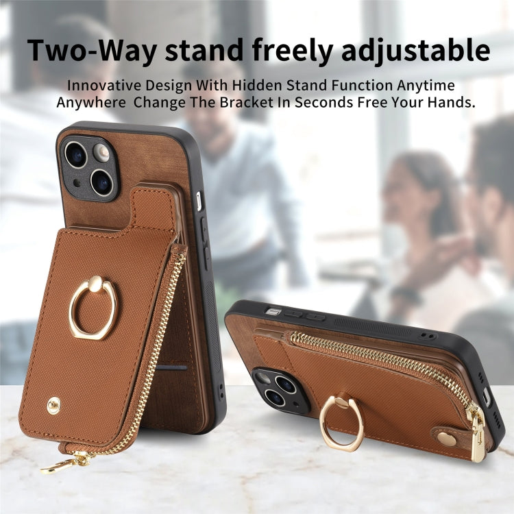Cross Leather Ring Vertical Zipper Wallet Back Phone Case, For iPhone 14 Plus, For iPhone 14, For iPhone 14 Pro, For iPhone 14 Pro Max
