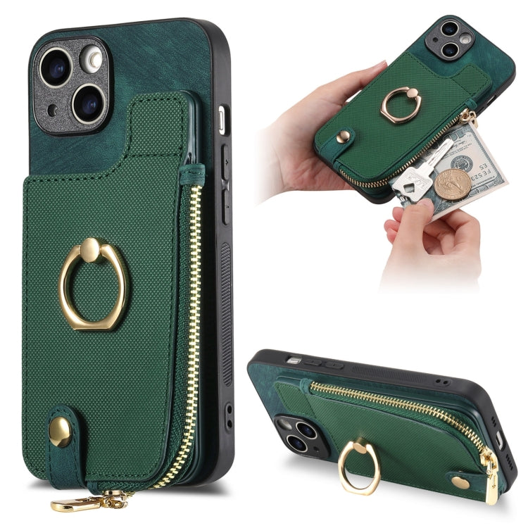 Cross Leather Ring Vertical Zipper Wallet Back Phone Case, For iPhone 14 Plus, For iPhone 14, For iPhone 14 Pro, For iPhone 14 Pro Max