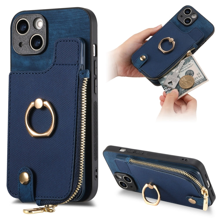 Cross Leather Ring Vertical Zipper Wallet Back Phone Case, For iPhone 14 Plus, For iPhone 14, For iPhone 14 Pro, For iPhone 14 Pro Max