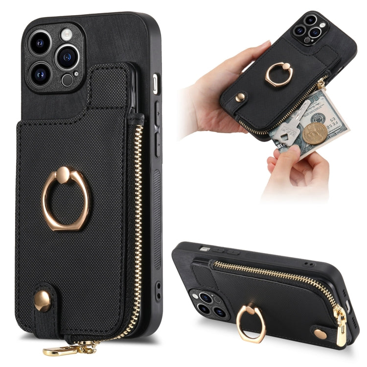 Cross Leather Ring Vertical Zipper Wallet Back Phone Case, For iPhone 14 Plus, For iPhone 14, For iPhone 14 Pro, For iPhone 14 Pro Max