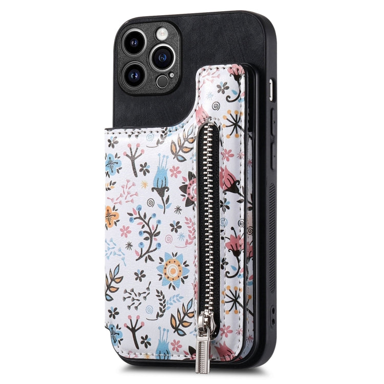Retro Painted Zipper Wallet Back Phone Case, For iPhone 16, For iPhone 13 Pro Max, For iPhone 13 Pro, For iPhone 13