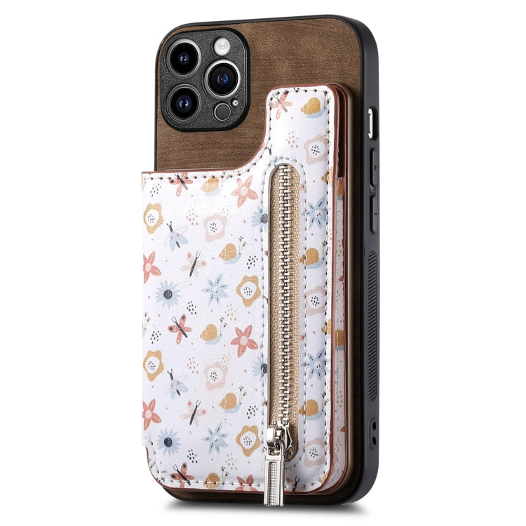 Retro Painted Zipper Wallet Back Phone Case, For iPhone 16, For iPhone 13 Pro Max, For iPhone 13 Pro, For iPhone 13