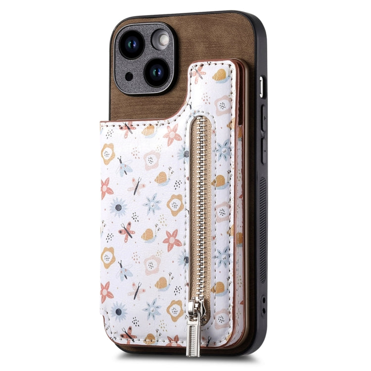 Retro Painted Zipper Wallet Back Phone Case, For iPhone 12, For iPhone 12 Pro Max, For iPhone 12 Pro, For iPhone 11 Pro Max