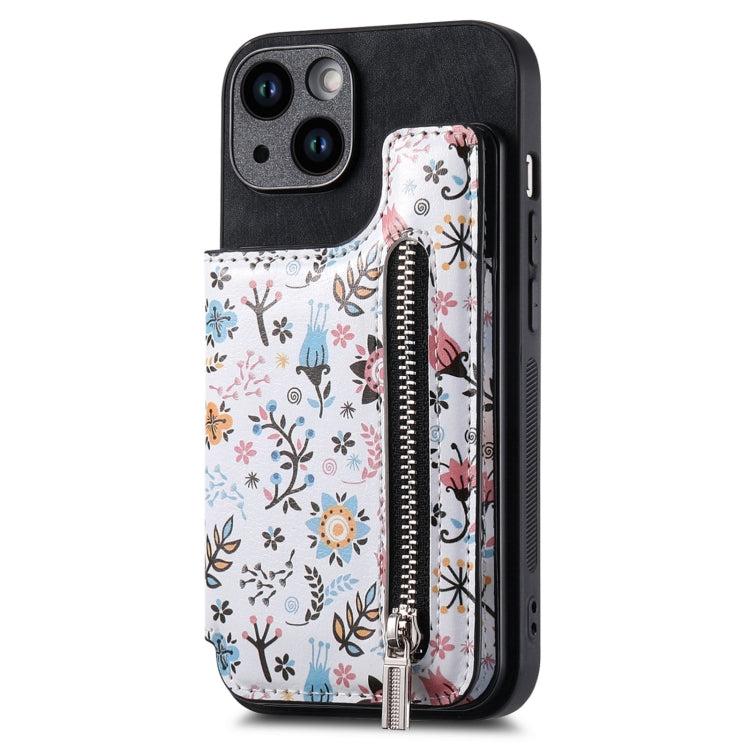 Retro Painted Zipper Wallet Back Phone Case, For iPhone 12, For iPhone 12 Pro Max, For iPhone 12 Pro, For iPhone 11 Pro Max