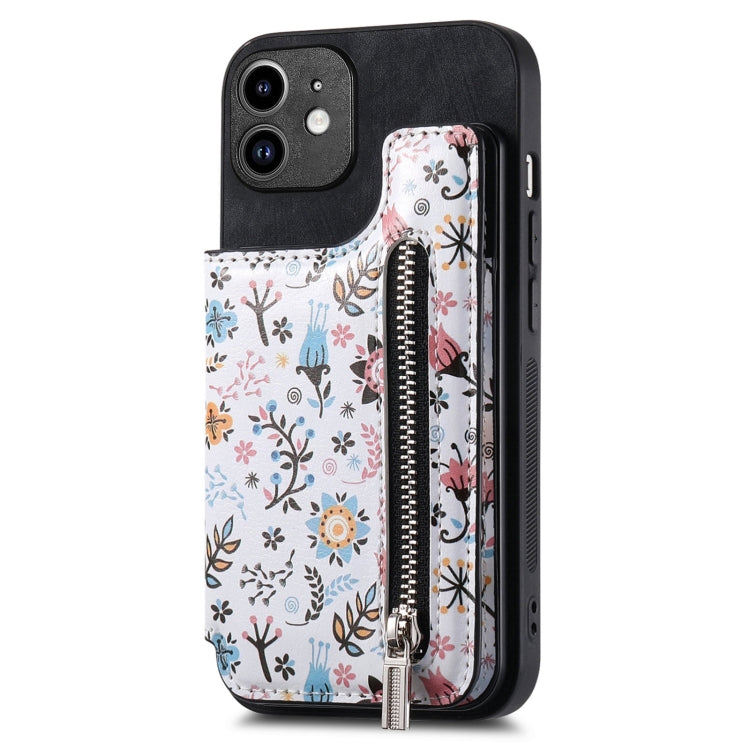 Retro Painted Zipper Wallet Back Phone Case, For iPhone 12, For iPhone 12 Pro Max, For iPhone 12 Pro, For iPhone 11 Pro Max