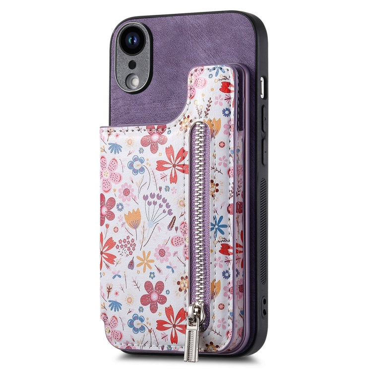 Retro Painted Zipper Wallet Back Phone Case, For iPhone 7 / 8 / SE 2022, For iPhone X / XS, For iPhone 7 Plus / 8 Plus, For iPhone 6 Plus / 6s Plus