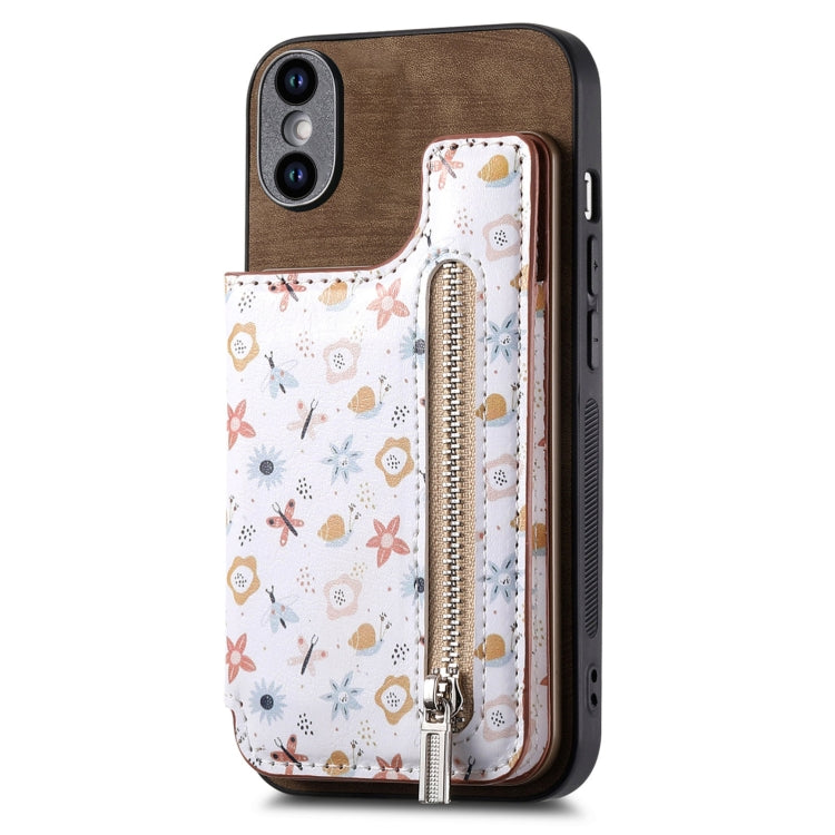 Retro Painted Zipper Wallet Back Phone Case, For iPhone 7 / 8 / SE 2022, For iPhone X / XS, For iPhone 7 Plus / 8 Plus, For iPhone 6 Plus / 6s Plus