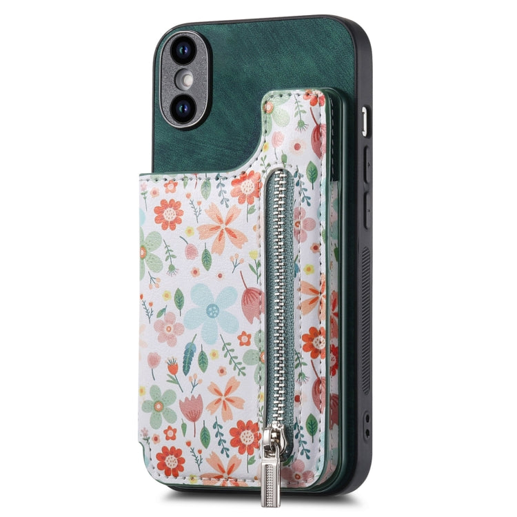Retro Painted Zipper Wallet Back Phone Case, For iPhone 7 / 8 / SE 2022, For iPhone X / XS, For iPhone 7 Plus / 8 Plus, For iPhone 6 Plus / 6s Plus