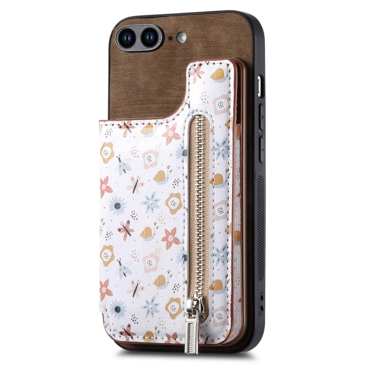 Retro Painted Zipper Wallet Back Phone Case, For iPhone 7 / 8 / SE 2022, For iPhone X / XS, For iPhone 7 Plus / 8 Plus, For iPhone 6 Plus / 6s Plus