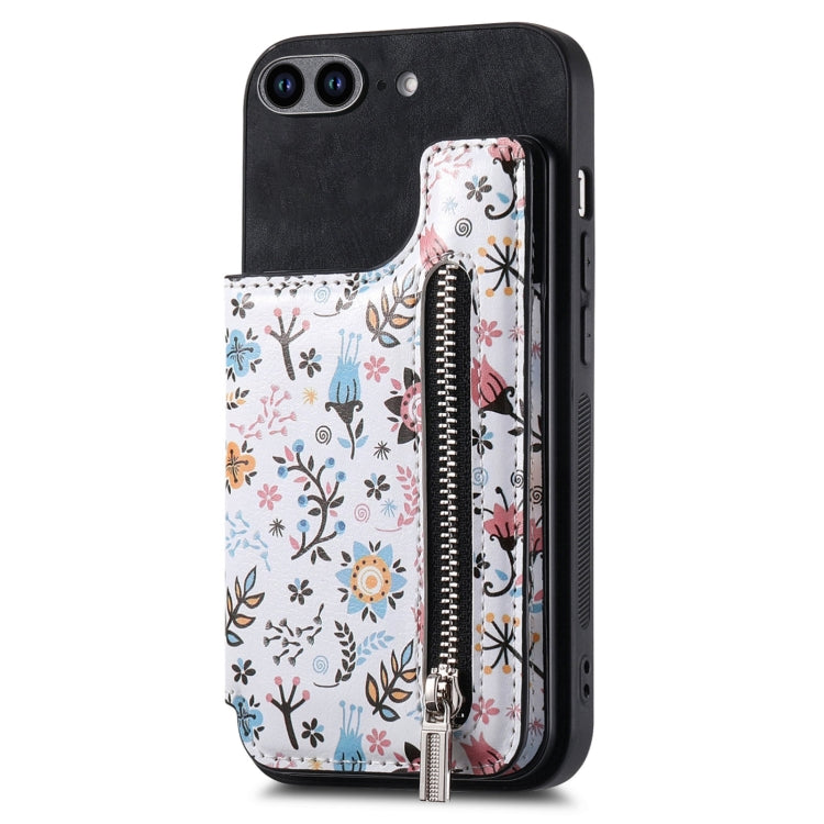 Retro Painted Zipper Wallet Back Phone Case, For iPhone 7 / 8 / SE 2022, For iPhone X / XS, For iPhone 7 Plus / 8 Plus, For iPhone 6 Plus / 6s Plus