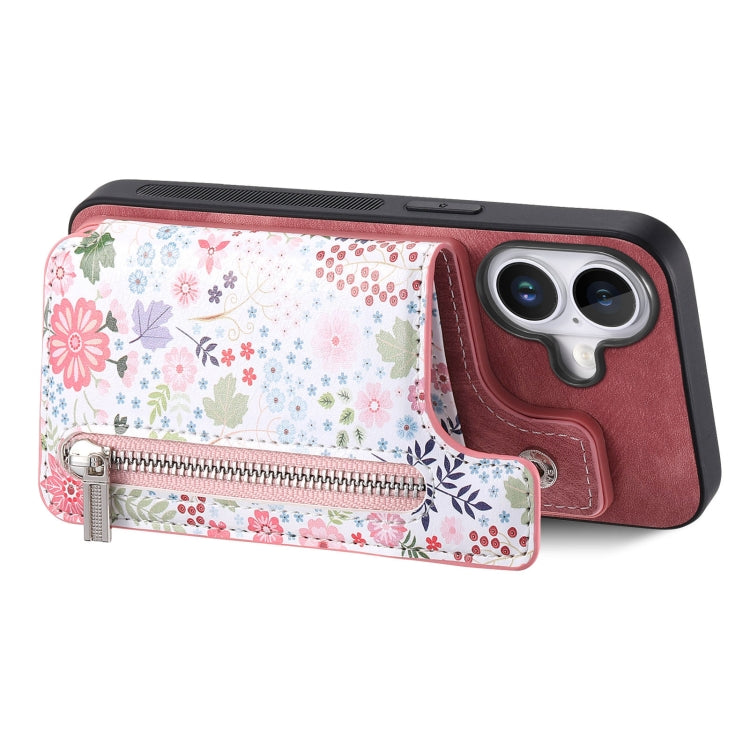 Retro Painted Zipper Wallet Back Phone Case, For iPhone 16, For iPhone 13 Pro Max, For iPhone 13 Pro, For iPhone 13