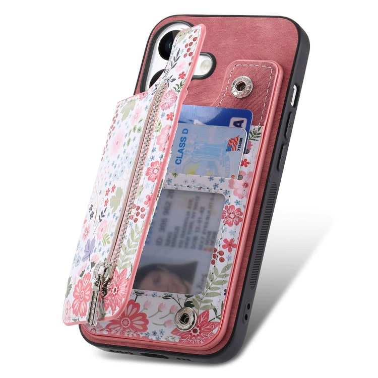 Retro Painted Zipper Wallet Back Phone Case, For iPhone 16, For iPhone 13 Pro Max, For iPhone 13 Pro, For iPhone 13