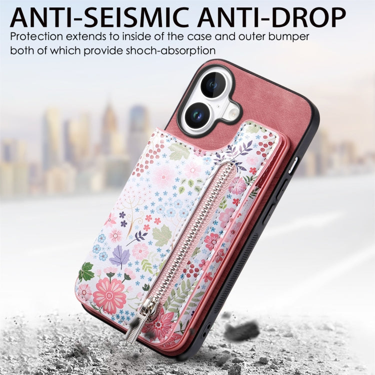 Retro Painted Zipper Wallet Back Phone Case, For iPhone 16, For iPhone 13 Pro Max, For iPhone 13 Pro, For iPhone 13