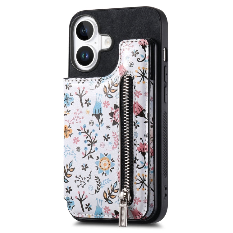 Retro Painted Zipper Wallet Back Phone Case, For iPhone 16, For iPhone 13 Pro Max, For iPhone 13 Pro, For iPhone 13