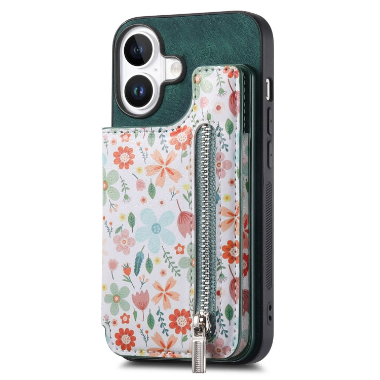 Retro Painted Zipper Wallet Back Phone Case, For iPhone 16, For iPhone 13 Pro Max, For iPhone 13 Pro, For iPhone 13