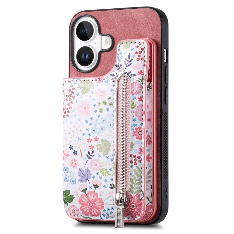 Retro Painted Zipper Wallet Back Phone Case, For iPhone 16e, For iPhone 16 Pro Max, For iPhone 16 Pro, For iPhone 16 Plus