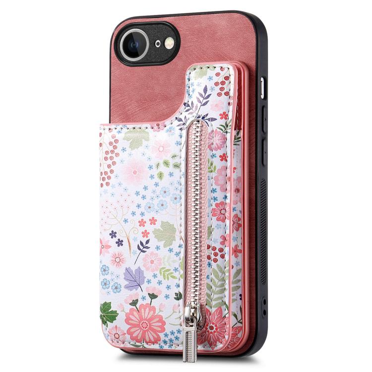 Retro Painted Zipper Wallet Back Phone Case, For iPhone 16e, For iPhone 16 Pro Max, For iPhone 16 Pro, For iPhone 16 Plus