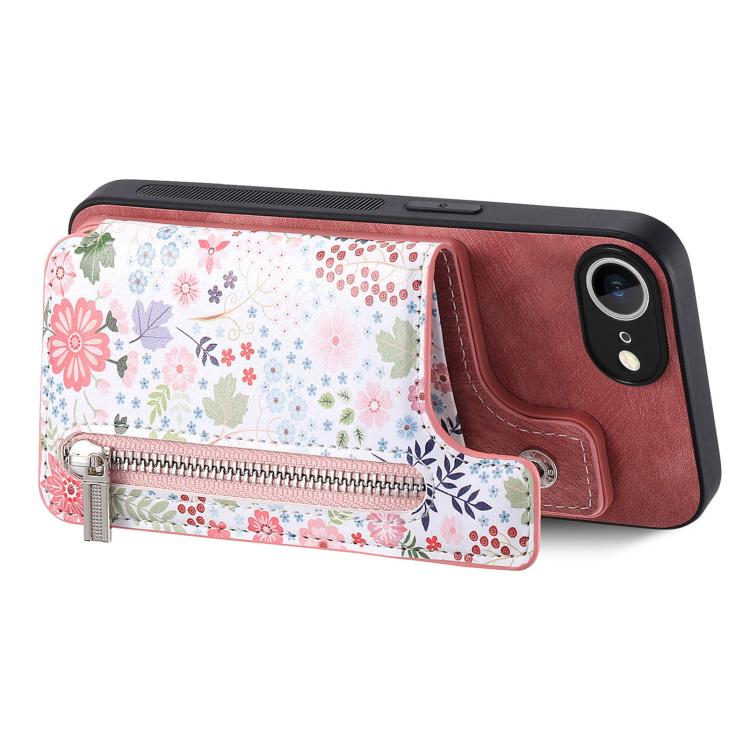 Retro Painted Zipper Wallet Back Phone Case, For iPhone 16e, For iPhone 16 Pro Max, For iPhone 16 Pro, For iPhone 16 Plus