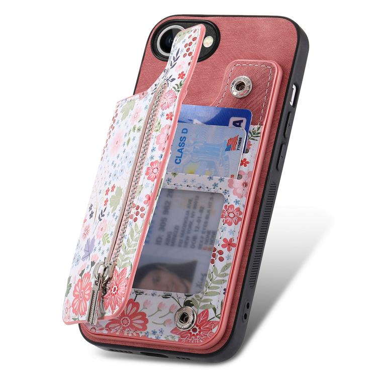 Retro Painted Zipper Wallet Back Phone Case, For iPhone 16e, For iPhone 16 Pro Max, For iPhone 16 Pro, For iPhone 16 Plus