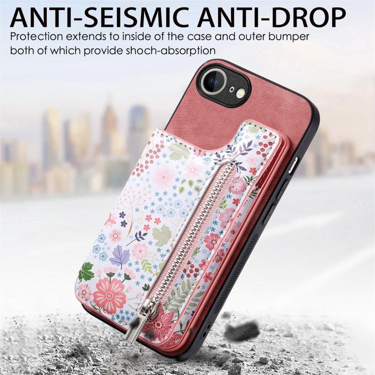Retro Painted Zipper Wallet Back Phone Case, For iPhone 16e, For iPhone 16 Pro Max, For iPhone 16 Pro, For iPhone 16 Plus
