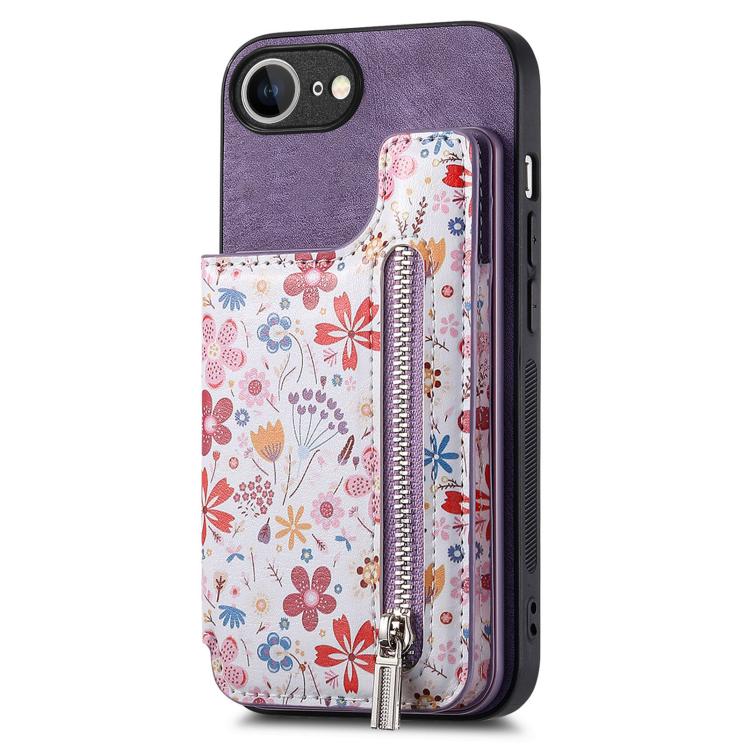 Retro Painted Zipper Wallet Back Phone Case, For iPhone 16e, For iPhone 16 Pro Max, For iPhone 16 Pro, For iPhone 16 Plus