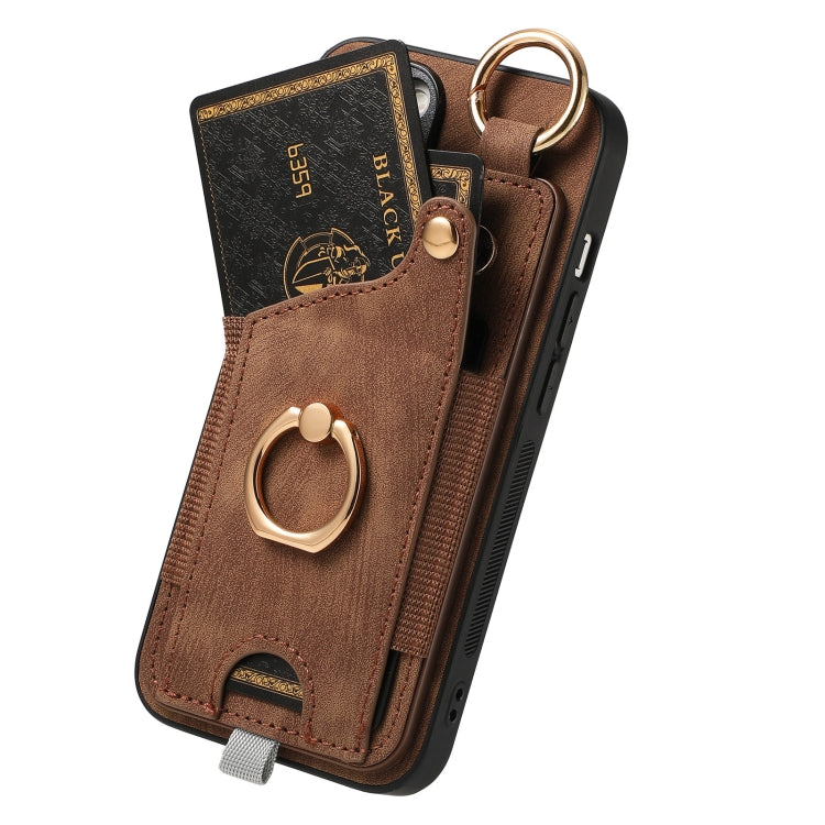 Retro Skin-feel Ring Card Bag Phone Case with Hang Loop