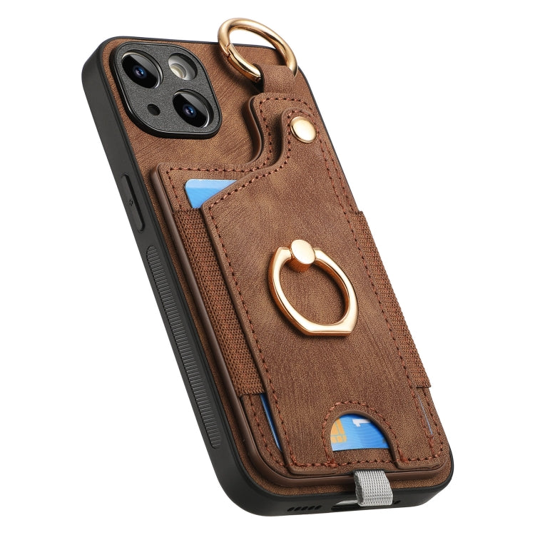Retro Skin-feel Ring Card Bag Phone Case with Hang Loop, For iPhone 15, For iPhone 14 Plus, For iPhone 14, For iPhone 14 Pro