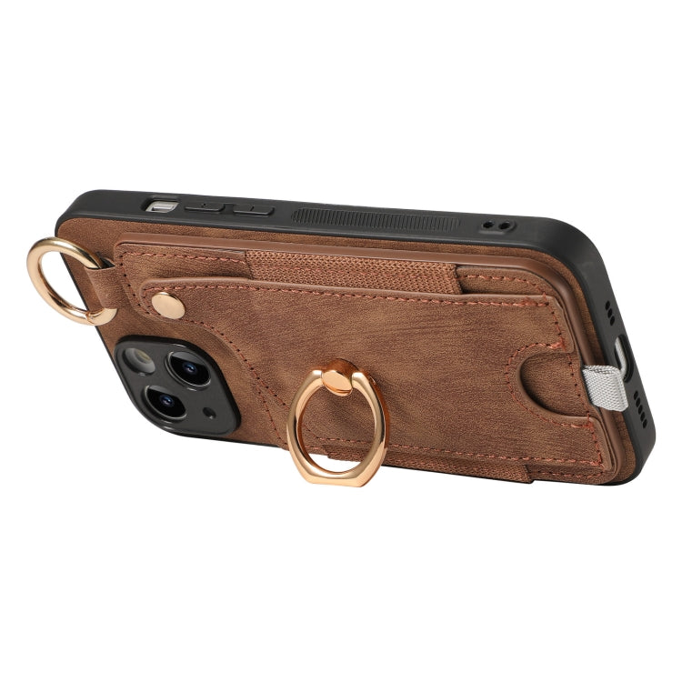 Retro Skin-feel Ring Card Bag Phone Case with Hang Loop, For iPhone 15, For iPhone 14 Plus, For iPhone 14, For iPhone 14 Pro